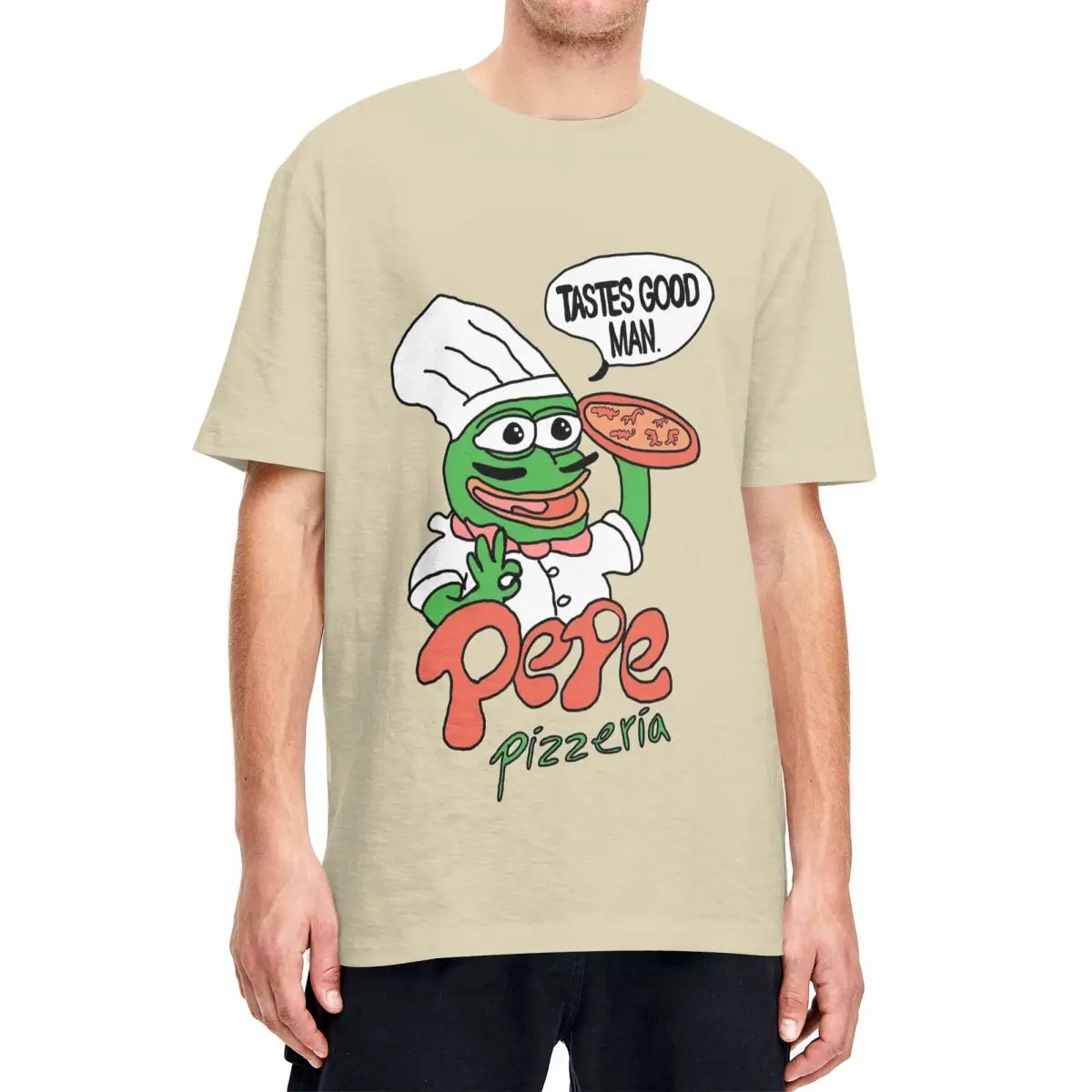 Novelty Pepe Frog Pizzeria T Shirt Men Round Neck Short Sleeve Top Tee Cotton Summer Top Tee