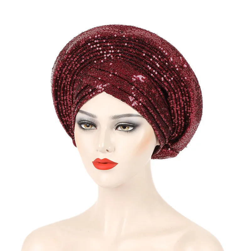 2024 Trendy Women Turban Hat Fashion Muslim Hijab Caps already Made Auto Gele Head Wrap Ladies Bandana Cap African Turban Z118-1