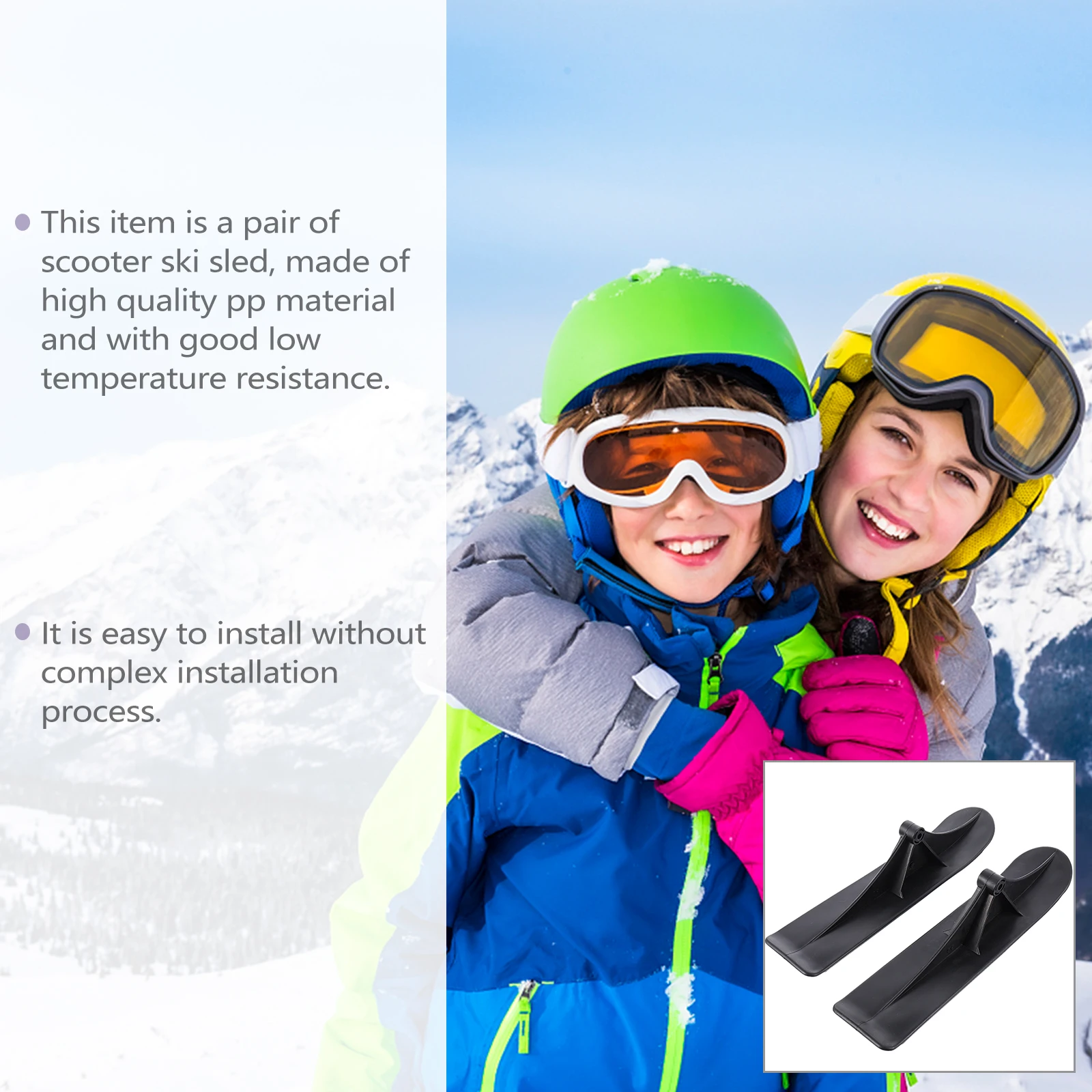 

Snow Sled Ski Scooter 125mm Wheel Black Plastic Toy Set Easy Install Dual use Kids Winter Sports Outdoor