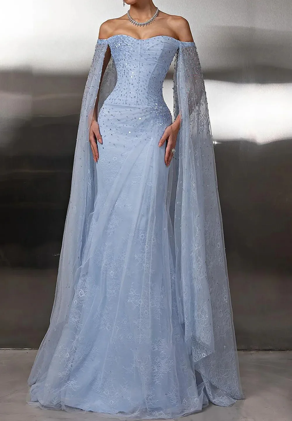 

Customized Fashion Sparkle Lace Pleat Rhinestone Sequined Beading Mermaid Off-the-shoulder Dresses Bespoke Occasion Dresses