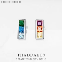 Mismatch Look Stud Earrings Rainbow Color Europe Style Fine Jewerly For Women Trendy Gift In Pure 925 Sterling Silver