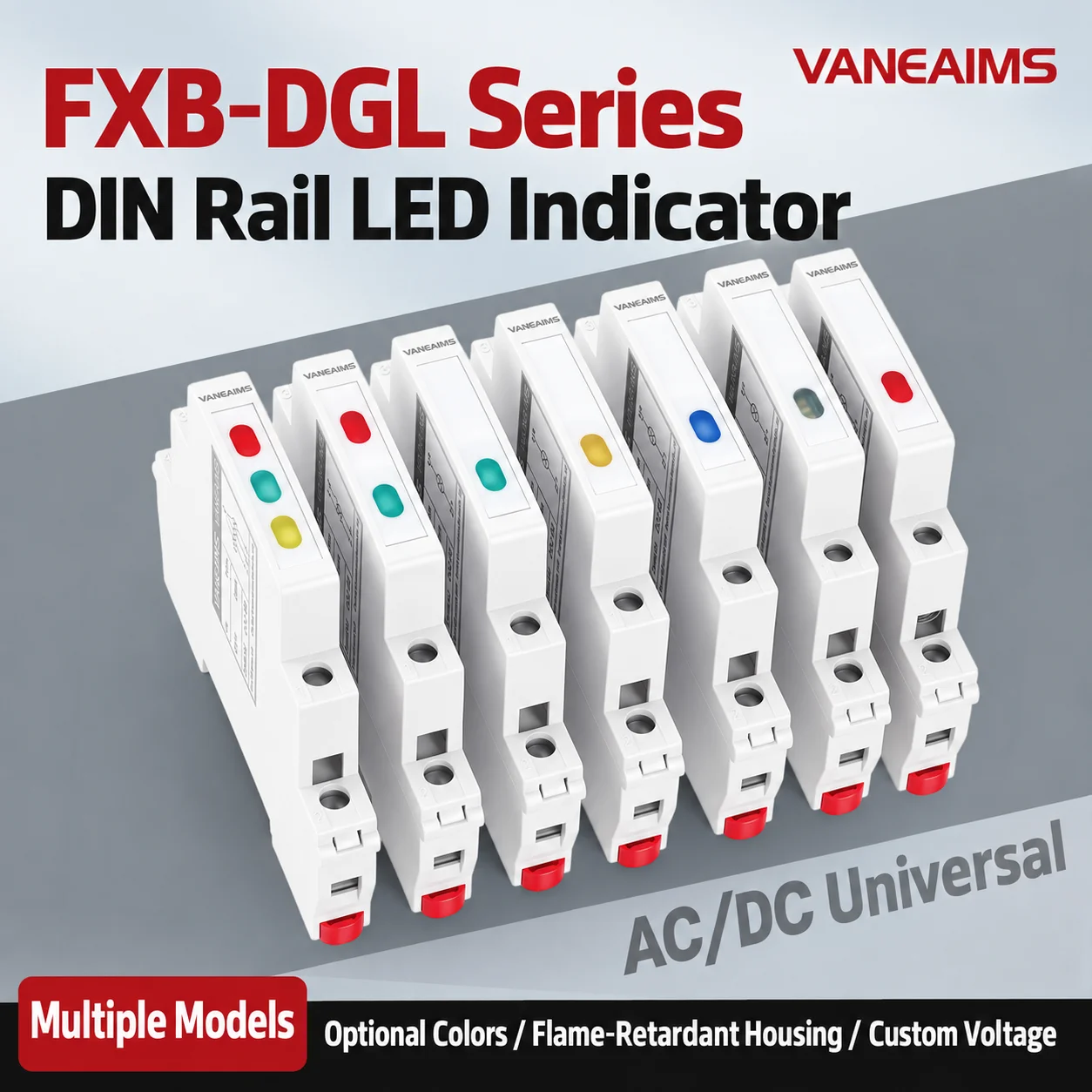 Din Rail Mount LED Signal Lamp 230V 24V 12V AC/DC Modular Indicator Light FXB-DGL 50/60Hz Ultra-thin Lamp Red Yellow Green Blue