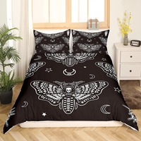 Black Death Moth Duvet Cover Set Gothic Skull Bedding Set Butterfly Bedclothes Moon Stars Polyester Quilt Cover for Kids Teens