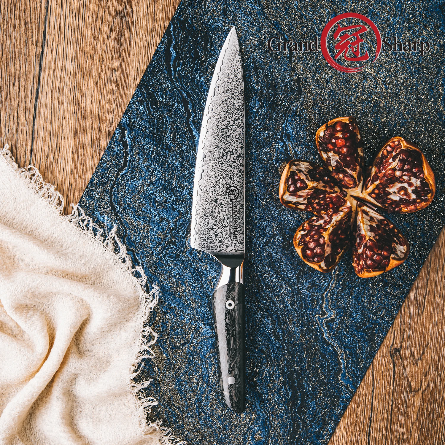 Grandsharp professionnel 8 pouces couteau de Chef acier damas 67 couches AUS-10 noyau résine noire et manche en Fiber de carbone couteau de cuisine