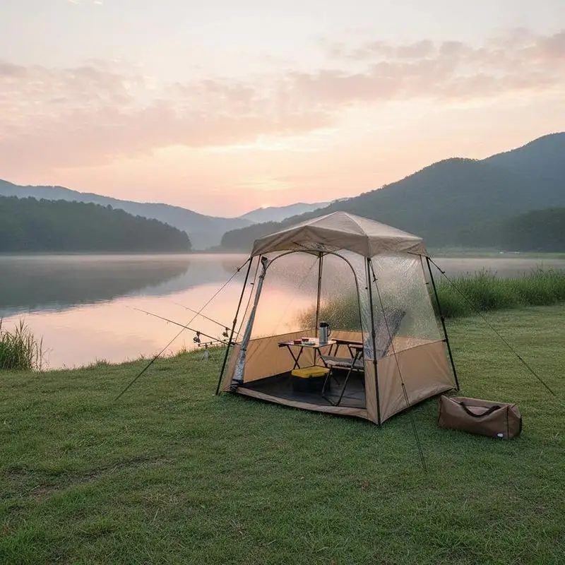 Tente de sport pop-up avec sac de transport, tente bulle portable en PVC transparent pour la pêche et le camping 180 cm marron