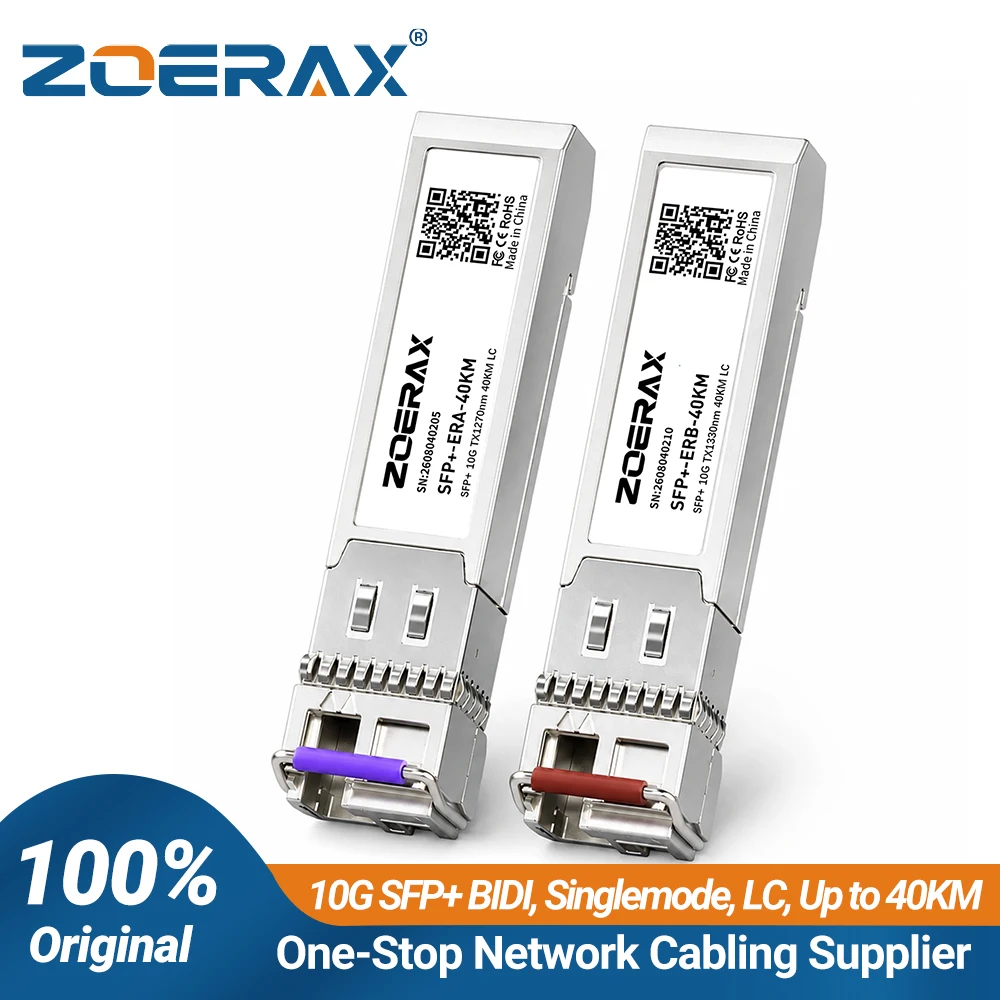 ZoeRax SFP+ Module 10G BIDI Single-Mode Simplex LC 1270/1330nm 40km Plug & Play Support DDM Hot‑swapping for Cisco, others