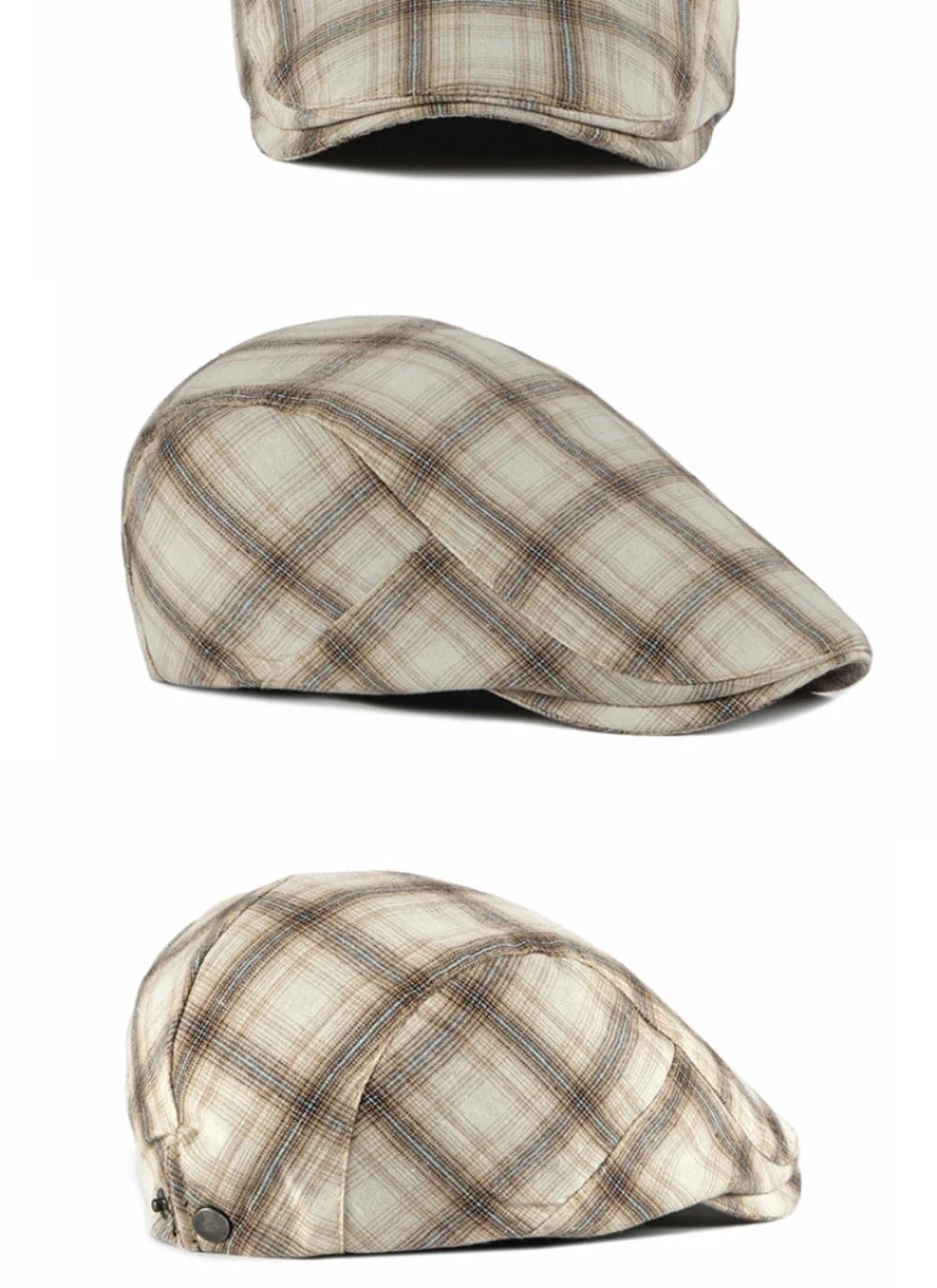 HT4631 Baskenmützen für Herren und Damen, Vintage Künstler-Mütze, Karierte Baskenmütze, Verstellbare Ivy Flat Cap für Frühling und Sommer – Detail 3
