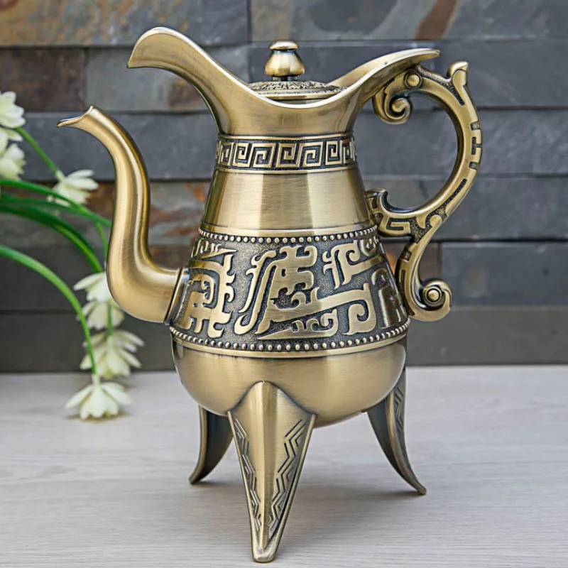 

New metal creative retro wine jug household classical bronze wine set jug home decoration ornament ancestor worship props