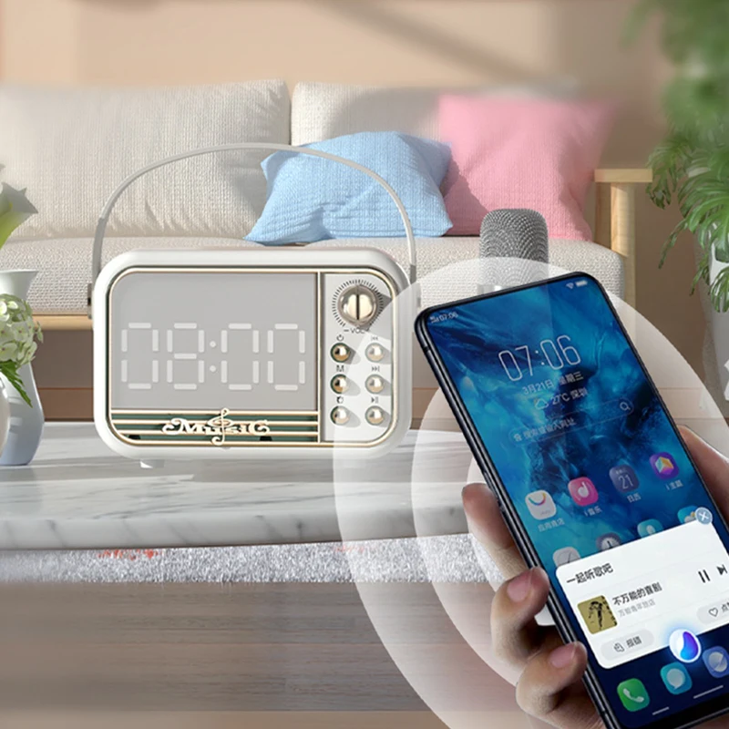Wireless Charger นาฬิกาปลุกลําโพงบลูทูธ LED สมาร์ทนาฬิกาดิจิตอล USB Fast Charger นาฬิกาตั้งโต๊ะวิทยุ Fm Dropshiping