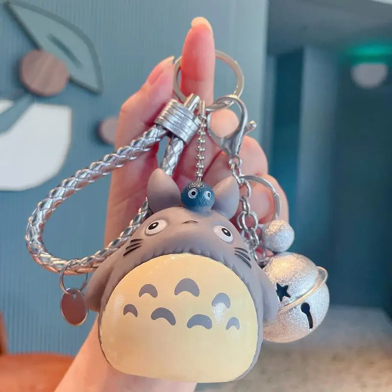 Totoro porte-clés dessin animé chat mignon Totoro poupée Figure bracelet en cuir porte-clés sac voiture porte-clés cadeaux de noël