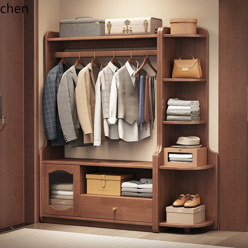 

HXL solid wood hanger floor-to-ceiling bedroom multi-functional living room clothes and hats shoe rack cabinet storage