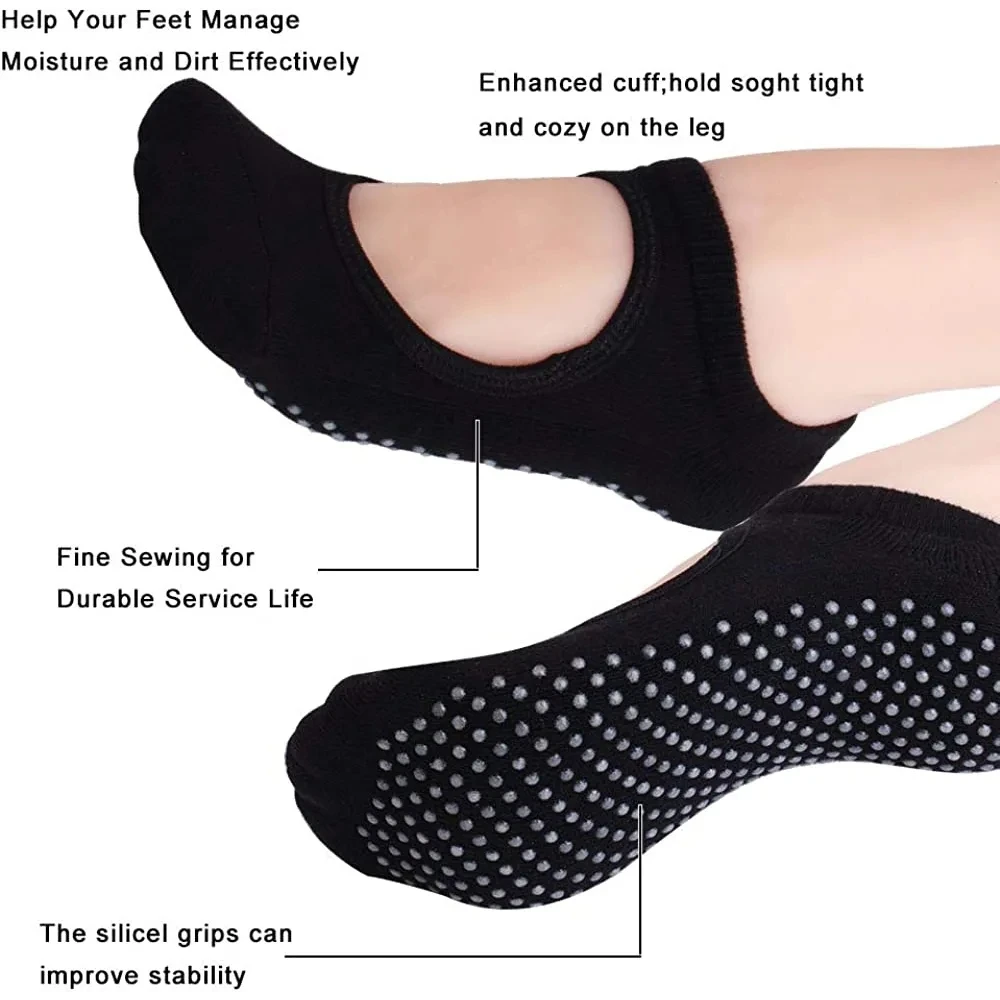 Backless Non-slip Fitness Pilates Socks Cotton Women Sport Yoga Socks Ballet Dance Slippers Barefoot Sock Workout for Gym