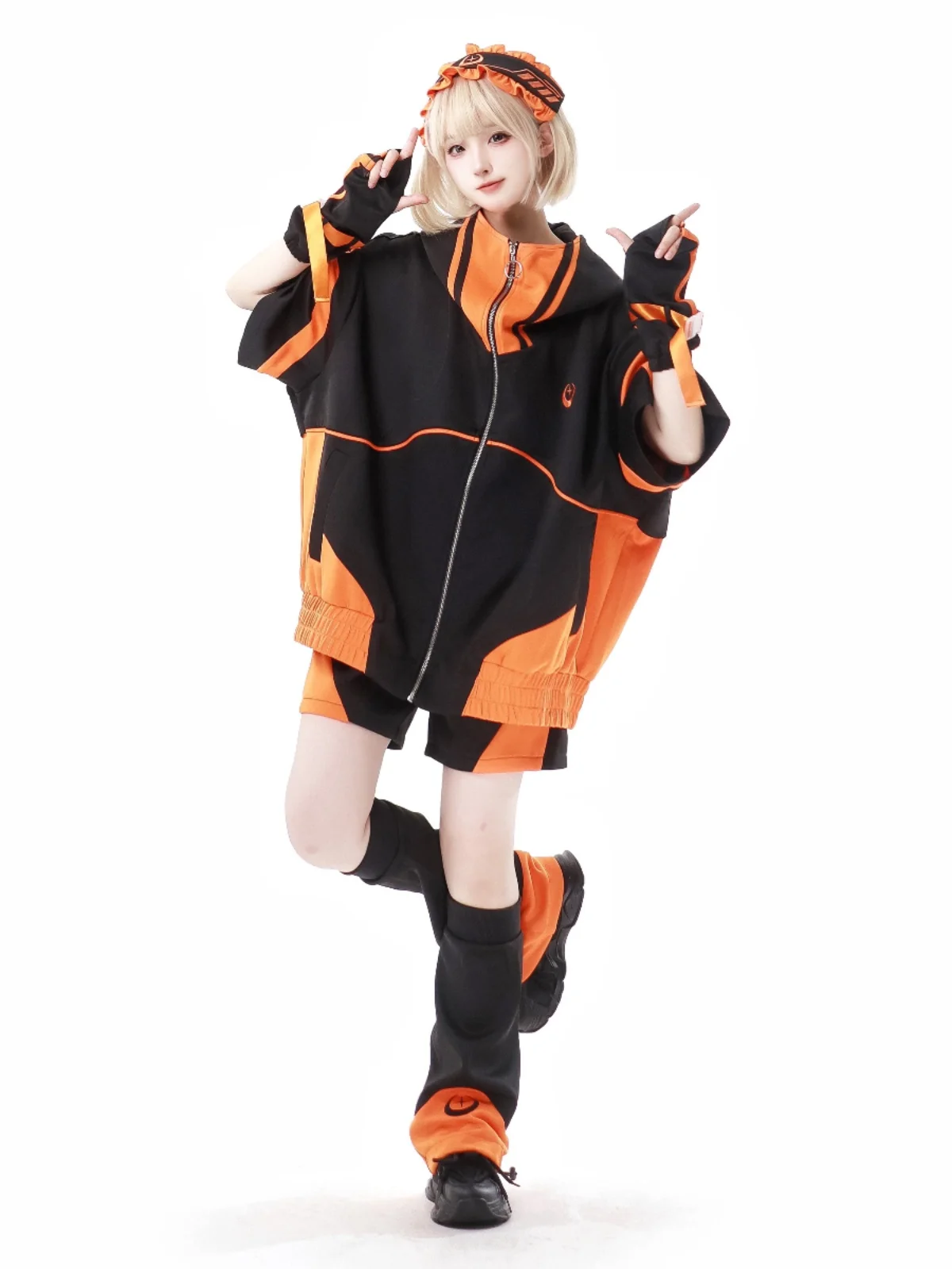 2024 New Spring Summer Color Block Short-Sleeved Mine Sportswear Oversized Zipper Hoodie Jacket and Shorts Leg Warmer Outfits