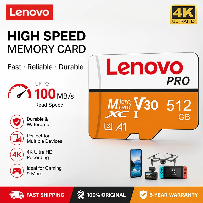 Lenovo Mini SD Flash Memory Card 512GB Micro TF SD Card 256GB Video Monitoring TF Card 128GB 64GB For Phones Drone Camera