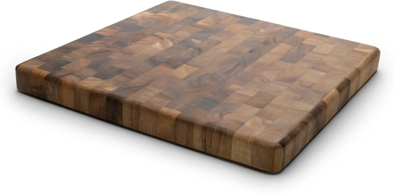 

14" Square Acacia Wood End Grain Chef's Board, Durable Kitchen Cutting Board for Gourmet Cooking