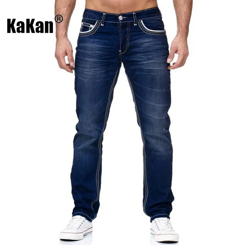 Kakan - High-quality Men's Personalized Double-line Jeans, New Dark Blue, Light Blue, Black Jeans K05-8878 In Spring and Autumn