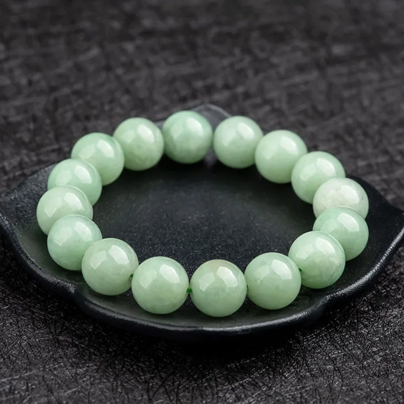 

Real Natural Grade A Jade Jadeite Men Women Lucky Light Green 13mm Round Beaded Bracelet