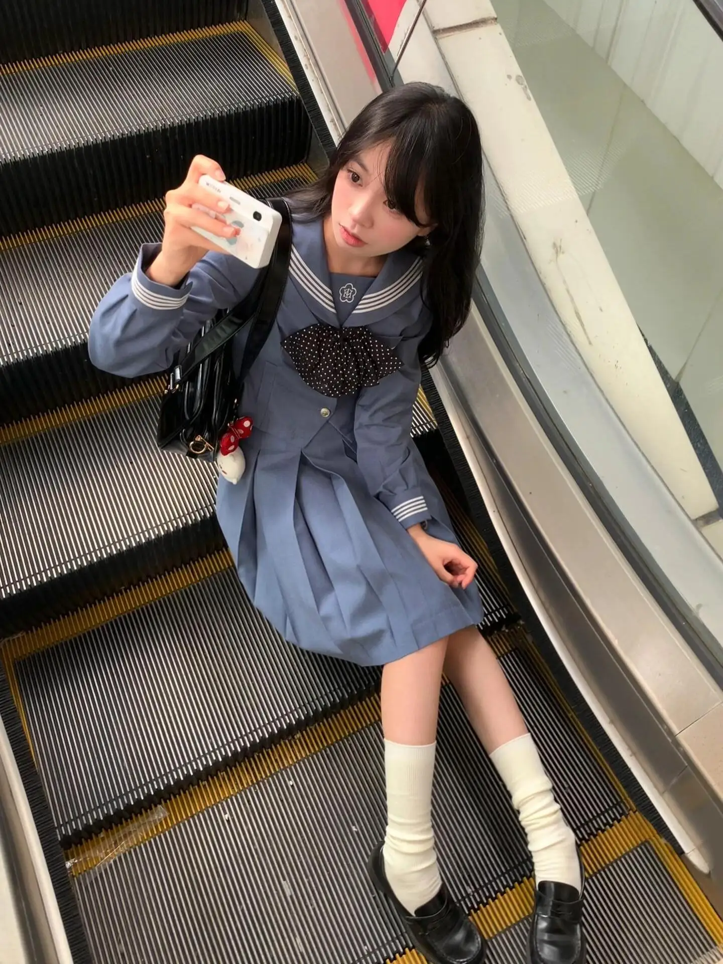 

Waterdrop Bear Blue Long Sve School orm Set Women's Poodle Skirt Outfit College Sle Japanese Anime Costume