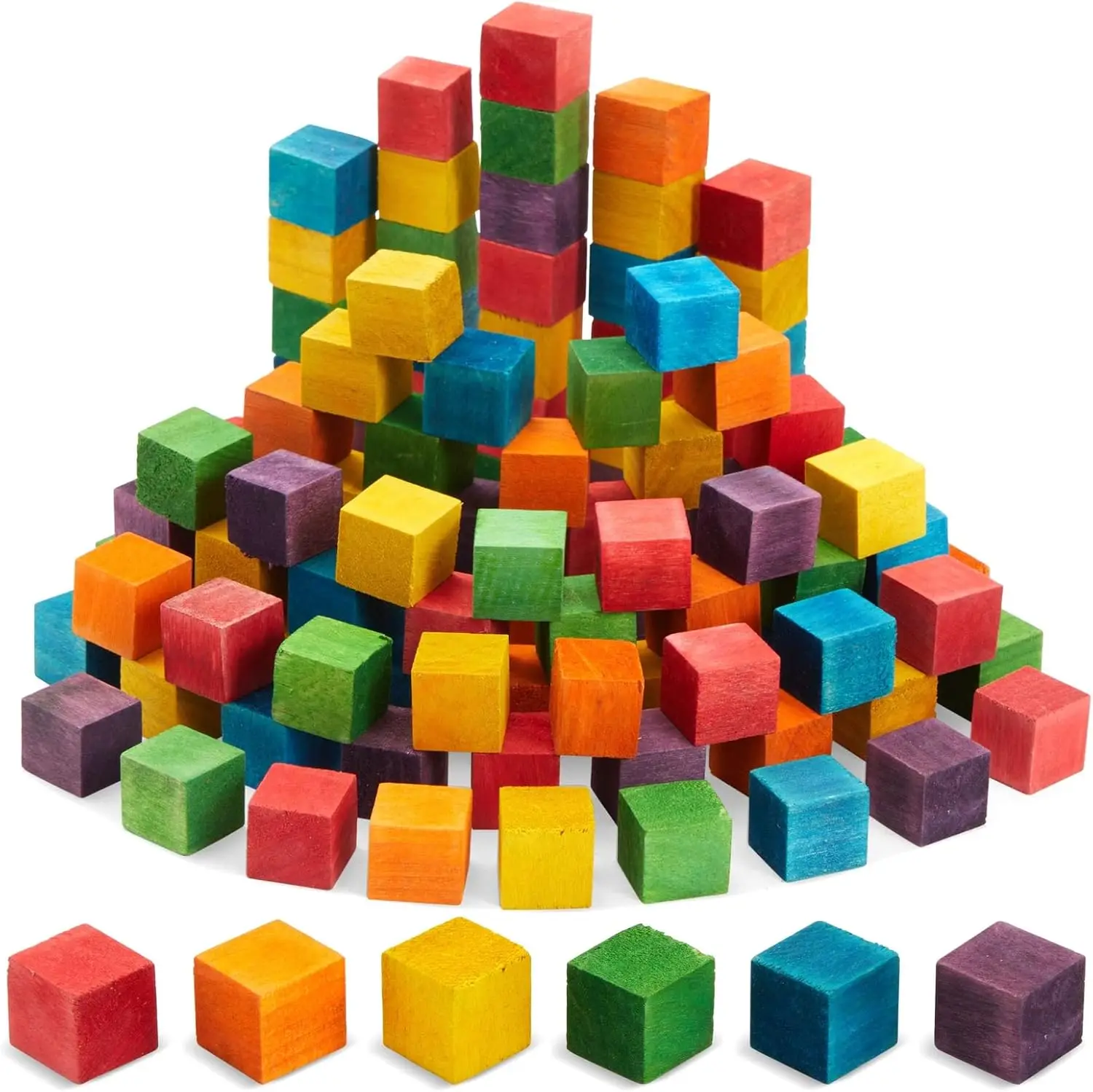 

Colorful Wooden Cubes for Kids - 100 Pieces, 6 Colors, Educational Building Blocks for Classroom and Play