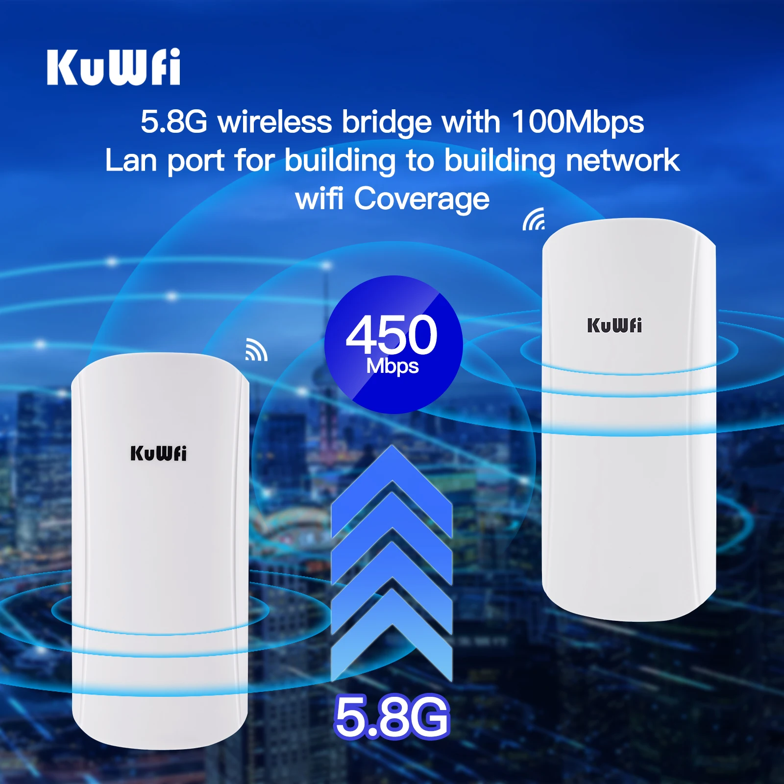 Kuwfi Outdoor Wireless Bridge 5GHz 450Mbps CPE Wifi Router Long Range Extender AP Access Point Wi-Fi Repeater POE Adapter