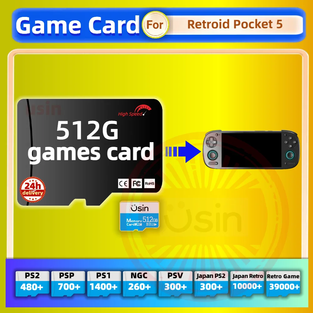 Game Card For Retroid Pocket 5 Retro Classic Games PS2 PSP Android Handheld Gaming Console Gaming Memory TF SDH-Speed 512G