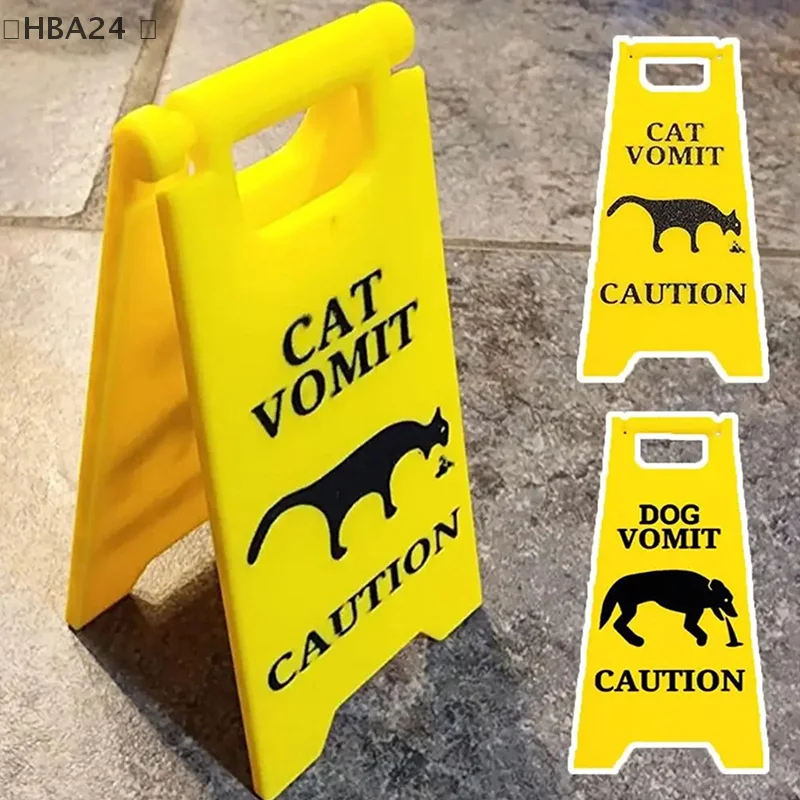 1/2Pcs Dog Cat Vomit Caution Sign 3D Printed Yard Sign Cat Dog Vomit Warning Sign Funny Gag Gifts For Cat Lover Decoration