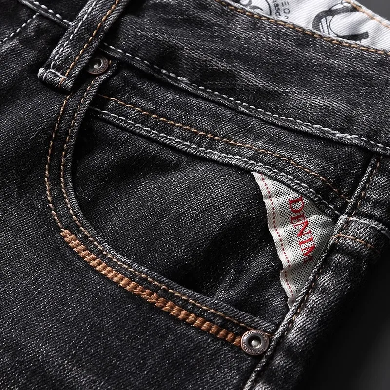 Fashion Vintage Men Jeans High Quality Retro Black Gray Stretch Slim Fit Ripped Jeans Men Casual Designer Denim Pants Hombre