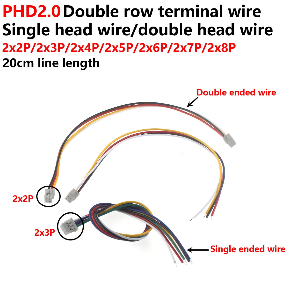 

10Pcs PHD2.0 PHD 2.0MM Wire Cable Connector 2x2/3/4/5/6/7/8/9/10/11/12/13/14/15/16/20 Pin Pitch Female Plug Socket 20cm