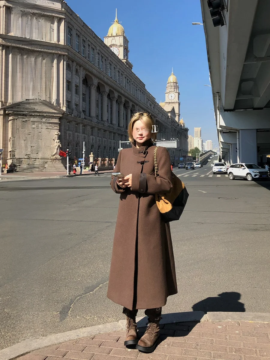 

Annie, высококачественное длинное шерстяное пальто, женское двубортное пальто больших размеров с воротником-стойкой Jaet Ele Simple Sle IAK, бренд