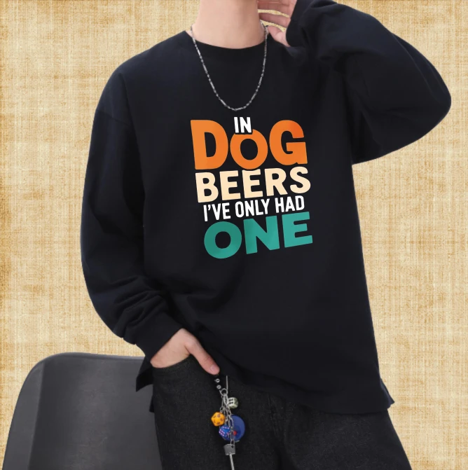 

Футболка мужская осенняя Спортивная мужская футболка с круглым вырезом и длинным рукавом с графическим рисунком In Dog Beer I've Only Had One Эстетическая одежда Gym Printed t
