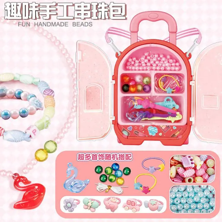 

Children's Simulation Backpack Jewelry Box Toys Girls Handmade DIY Beaded Bracelets Necklaces Rings Jewelry Dress Up Toys Gifts