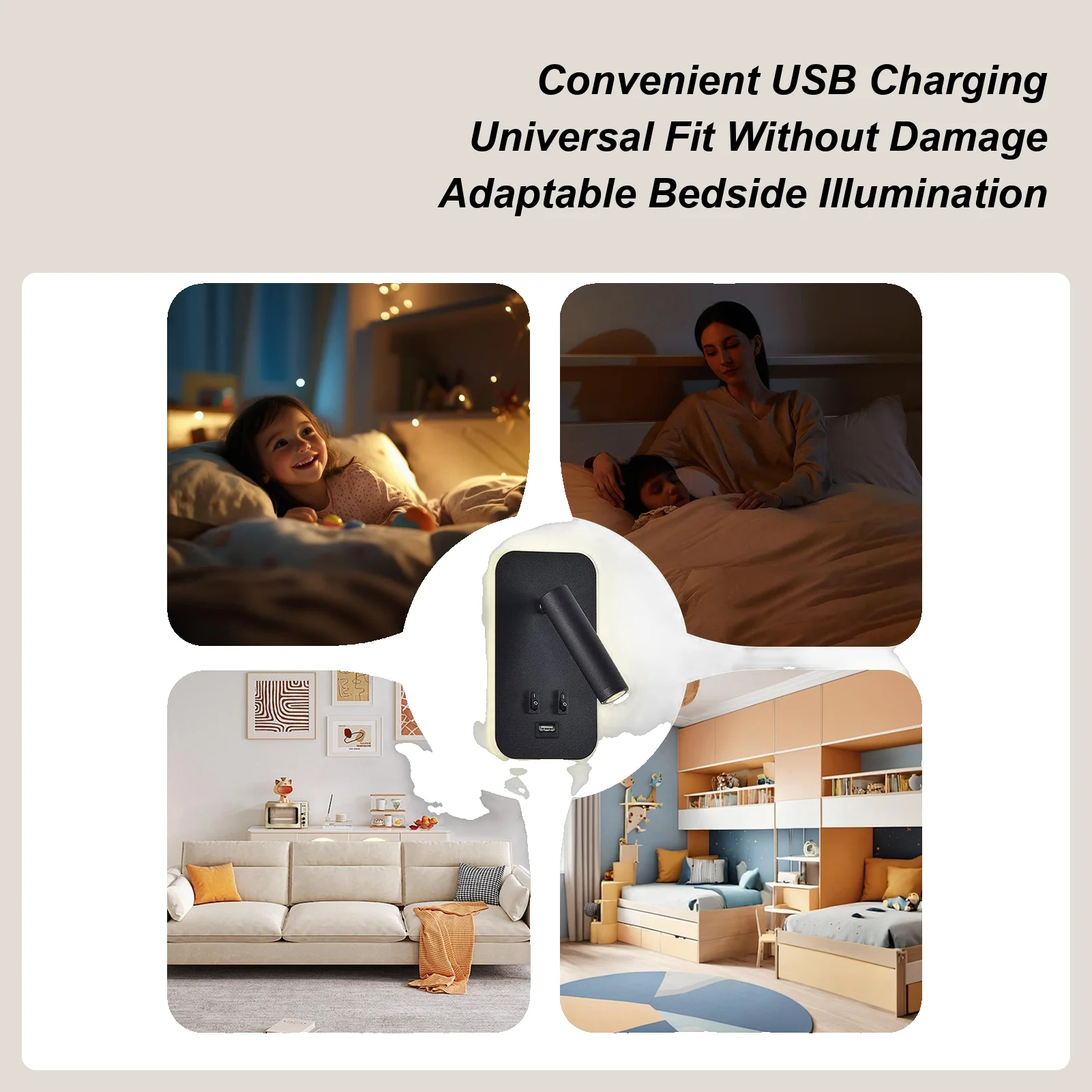 

Bedside Wall Lamps Wall-Mounted USB Lighting Hardwired Adhesive Night Lights For Dorm Nursery Hotel Living Room Guest Room