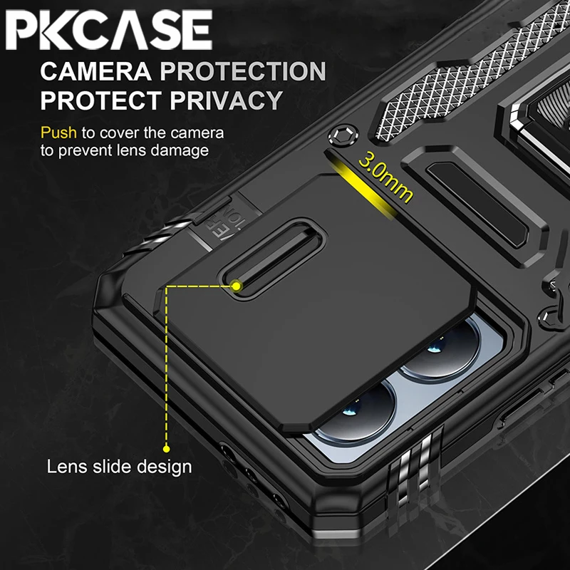 PKCASE Military Grade Shockproof Bracket Case For Xiaomi Poco X6 Pro Push Window Cover For Xiaomi 14T Pro