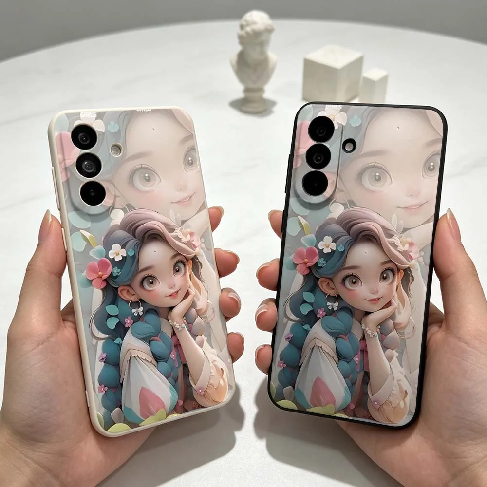 Cartoon Floral Girl Portrait Gift For Samsung Galaxy A07 A14 A15 A26 A35 A36 A55 A56 A52 A34 A72 A17 A71 Soft Phone case