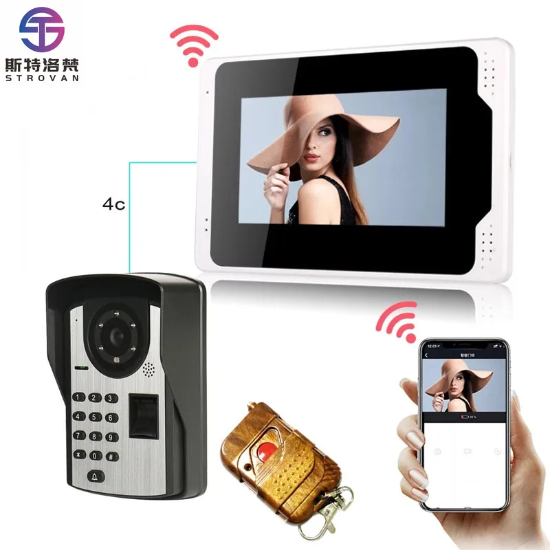 

Комплект видеодомофона с Wi-Fi и RFID-брелоком, отпечаток пальца, ИК-приложение для мобильного телефона, разблокировка беспроводного видеодомофона