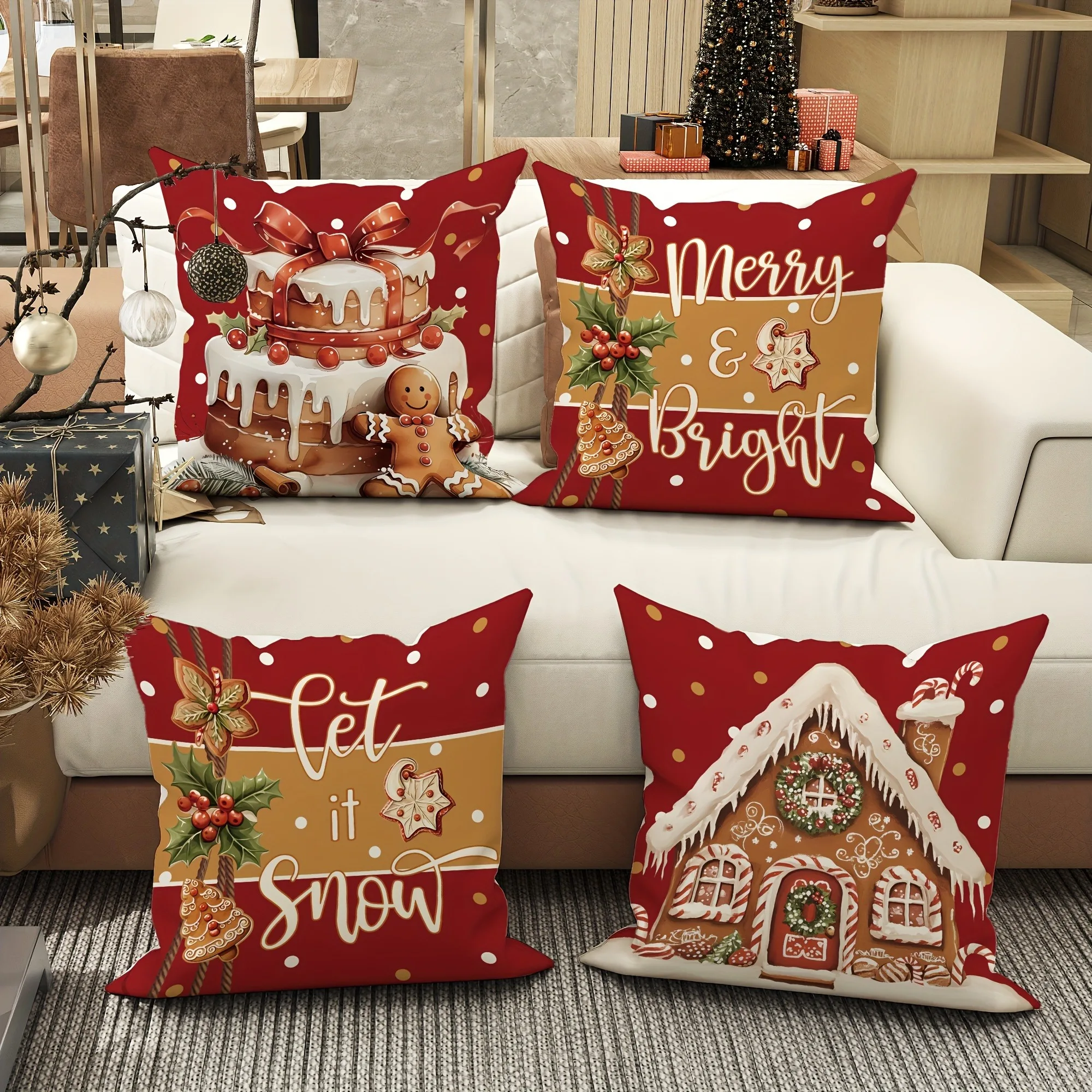 4pcs Festive Christmas Throw Pillow Covers 