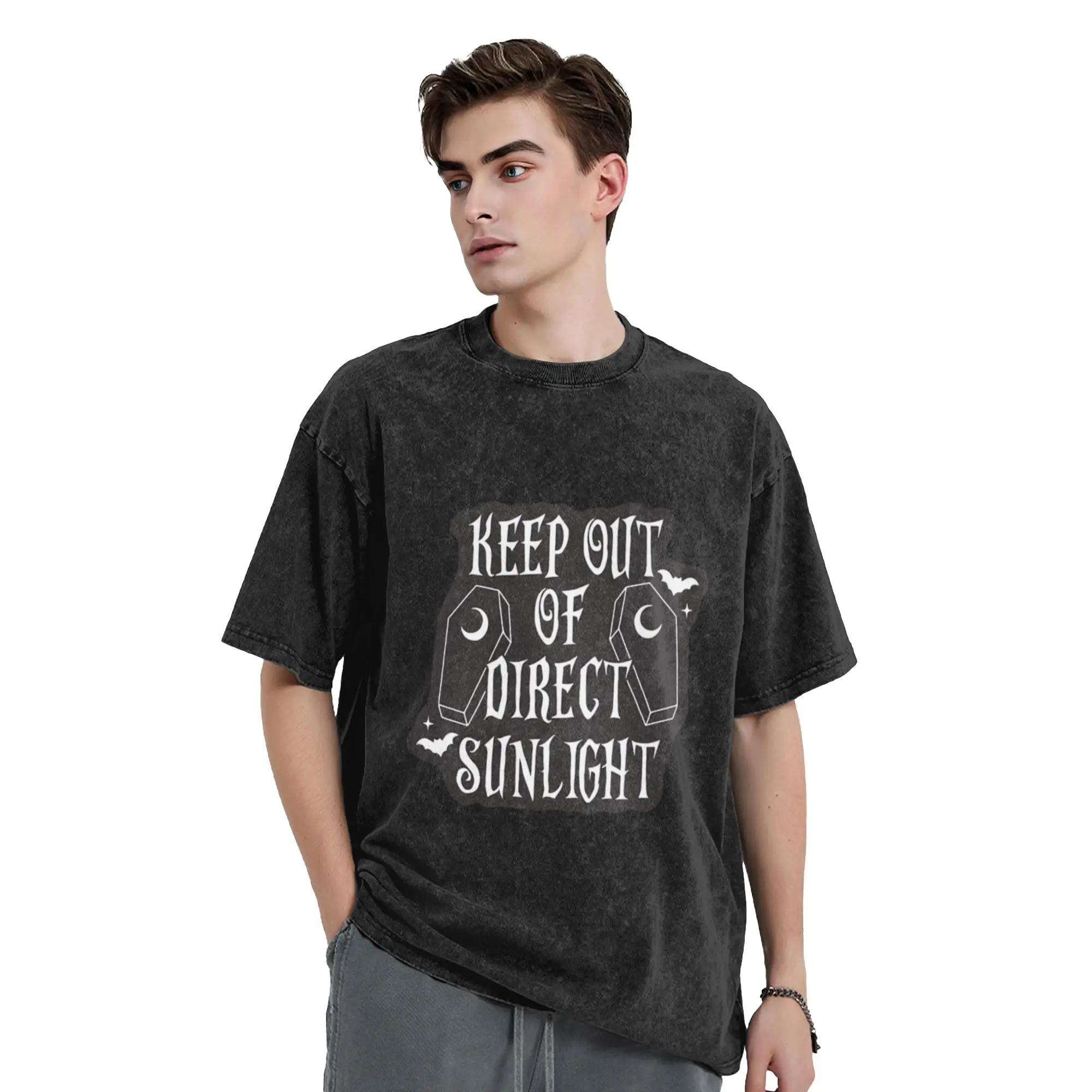 Keep Out Of Direct Sunlight Goth  Unique Cool A Washed T Shirt Men's Women's Oversized Cotton Tees Tops