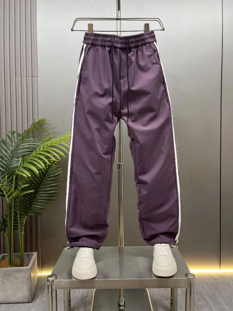 

Men's Casual Striped Patchwork Straight Leg Sports Pants Autumn Winter New Sle Loose Fit Versatile Long Trousers