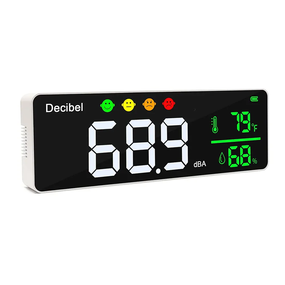 2000mAh 3in1 Decibel Meter for Noise/Temp/Humidity Detection with LED Display Indoor Wall Mounted Tester Adjustable Brightness