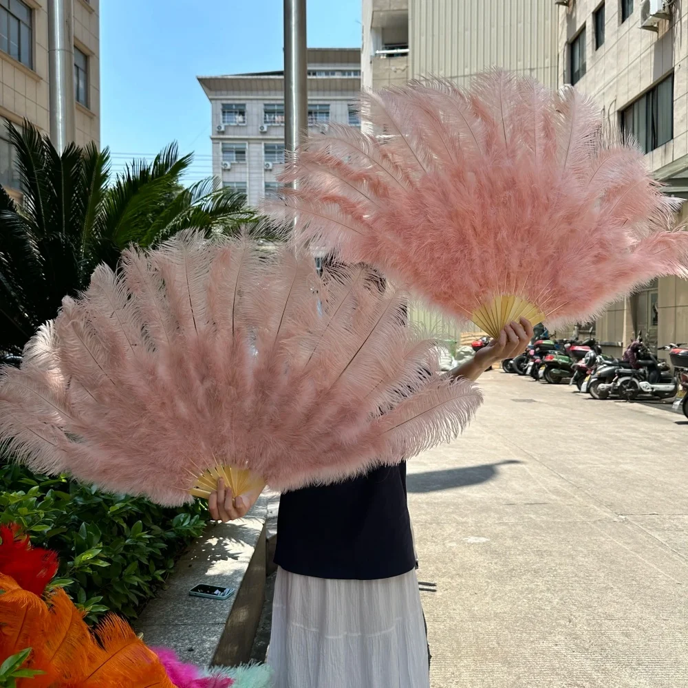 Custom Large Pink Ostrich Feather Fan 100cm 13 Bones Foldable Handheld Dance Fan Stage Carnival Wedding Party Home Decor