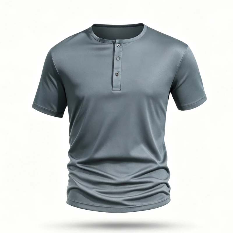 Men's Short Sleeve Henley Neck T-shirts Solid Color Male Tops Slim Fit Button Neck Casual Cozy Tshirt Fitness Streetwear Shirts