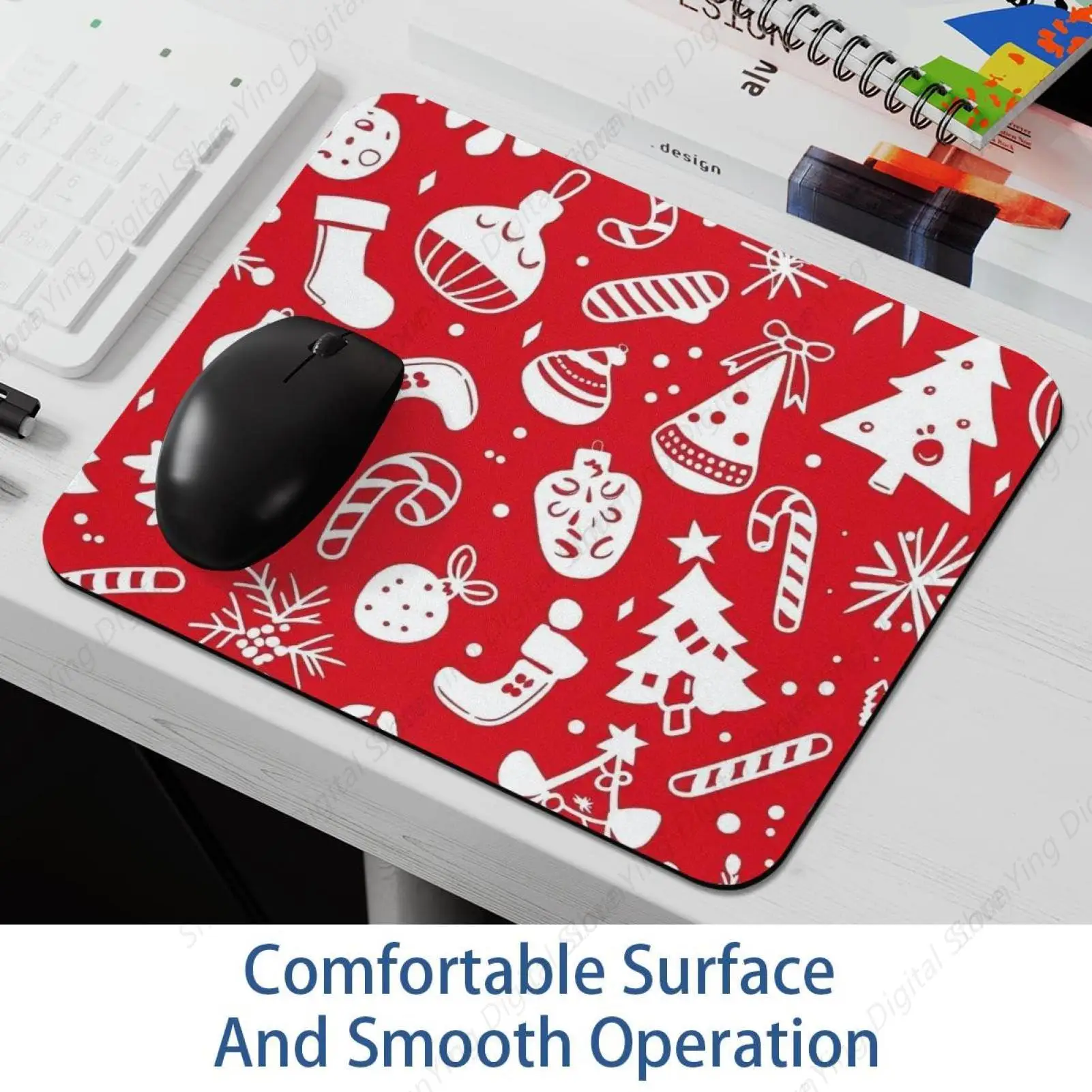 Red And White Christmas Element Decoration Mouse Pad Anti Slip Rubber Mouse Pad Suitable For Gaming Office Laptops 25*30cm