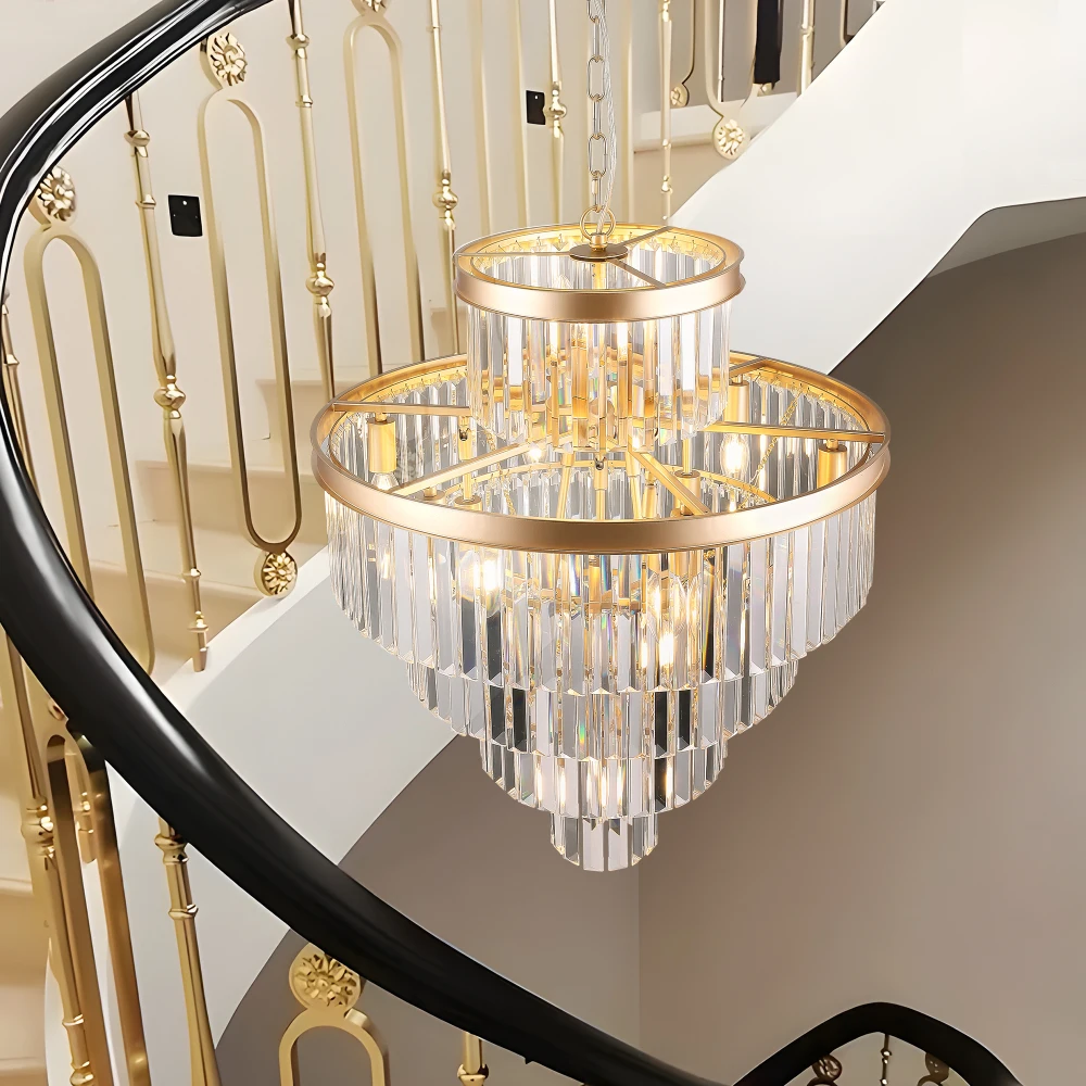 Modern Golden Crystal Chandelier, Pendurado Luminária Pingente, Lustres Luzes para Quarto de Jantar e Living, 23,6"