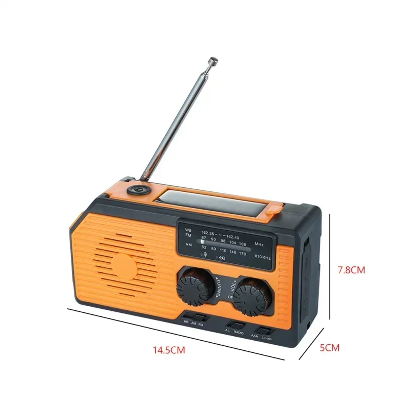 Solar USB Charging FM Radio AM WB NOAA Radio Weather Emergency Power Bank 5000mA Hand Crank Multifunctional Radio LED Flashlight