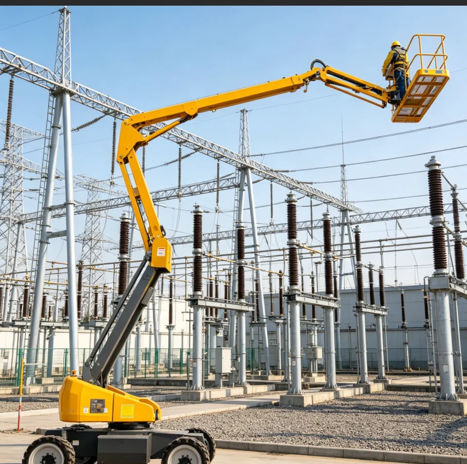 Electric Self-Propelled Telescoping Crank Arm Elevator 360 Degrees Rotation Maximum Working Height 32 Meters Folding Leg Lift