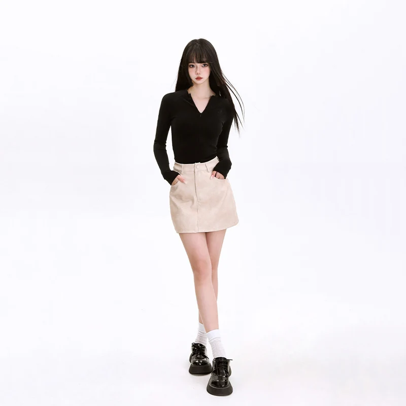 CASUMANL Brand 2024 Spring New Leather Skirts Woman High Waist Korean Fashion PU Skirts for Females High Quality Womens Clothing