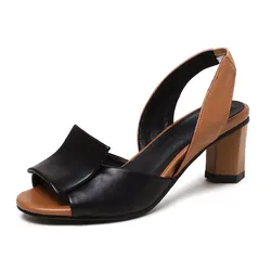 2024 Summer Beige Heeled Sandals Comfort Shoes for Women Large Size Black Big High Girls Low Fashion Back Strap Casual Rome Fabr