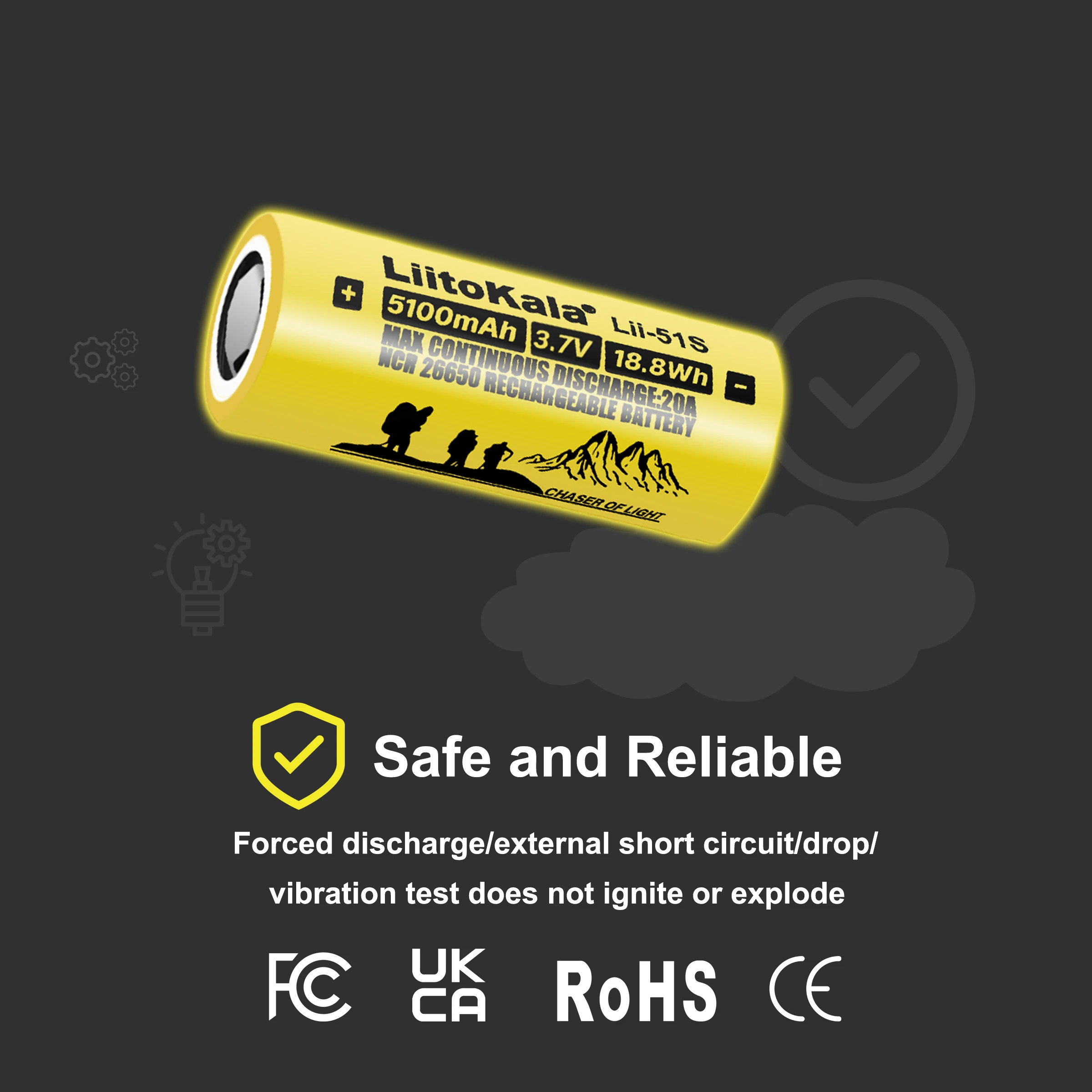 5 peças liitokala Lii-51S 26650 bateria 5100mah 3.7v bateria recarregável de íon de lítio para 26650 lanterna led acumulador laser