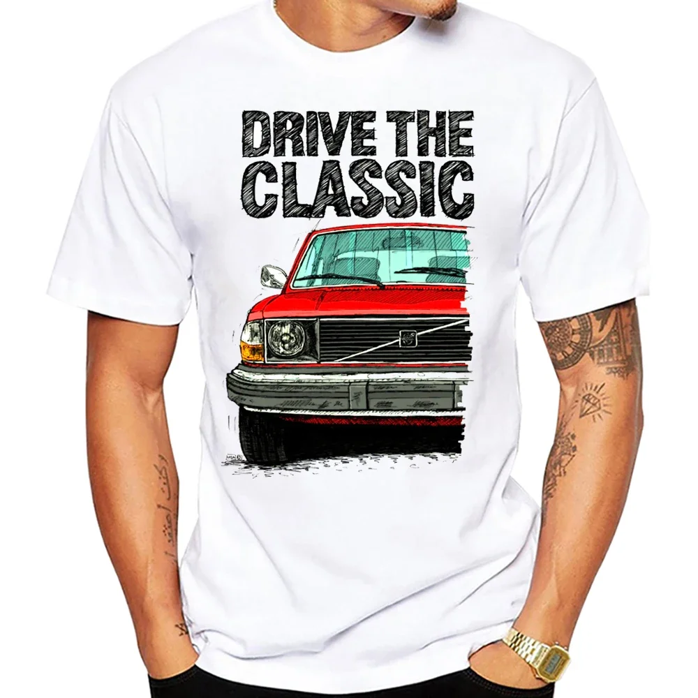 Drive The Classic Volvoes 240 Mid 70\'s Model T-shirt Men Short Sleeve Hip Hop Boy Casual Tshirts Turbo Wagons Car White Tees