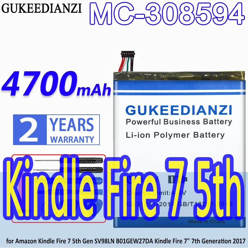 

High Capacity GUKEEDIANZI Battery MC-308594 4700mAh for Amazon Kindle Fire 7 5th Gen SV98LN Batteries + Free Tools Fire7